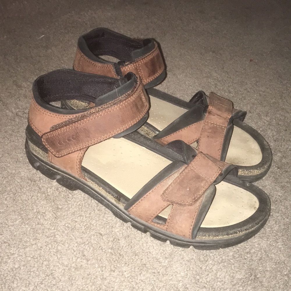 Ecco Men's Cosmos Brown Leather Cork Shock Point Comfort Sandals